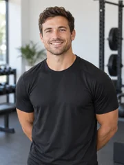 AI-generated placeholder man in a gym; not a photograph of Jake Costner.